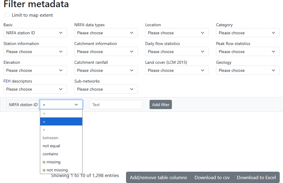 Figure 2: Screenshot of metadata filters, by category, and query functionality